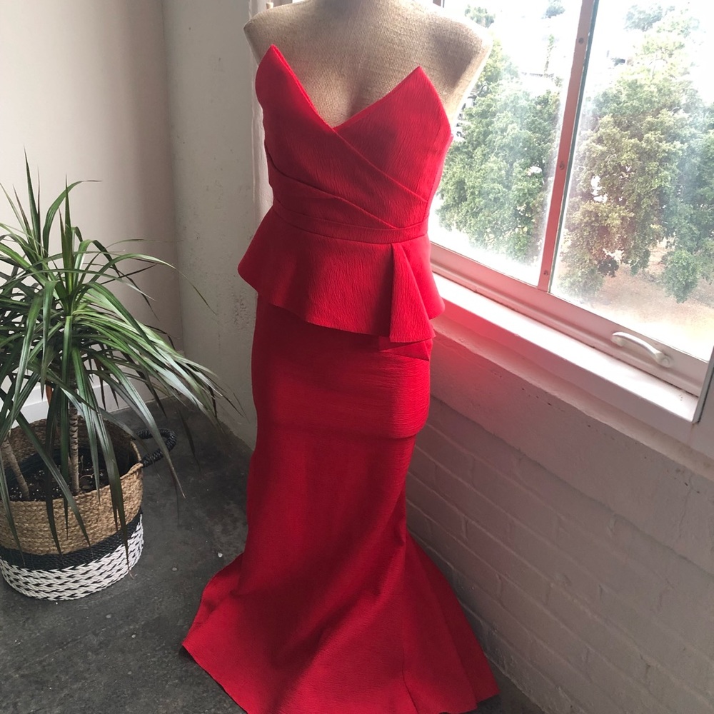 Gracie Strapless Peplum Gown BCBGMaxazria